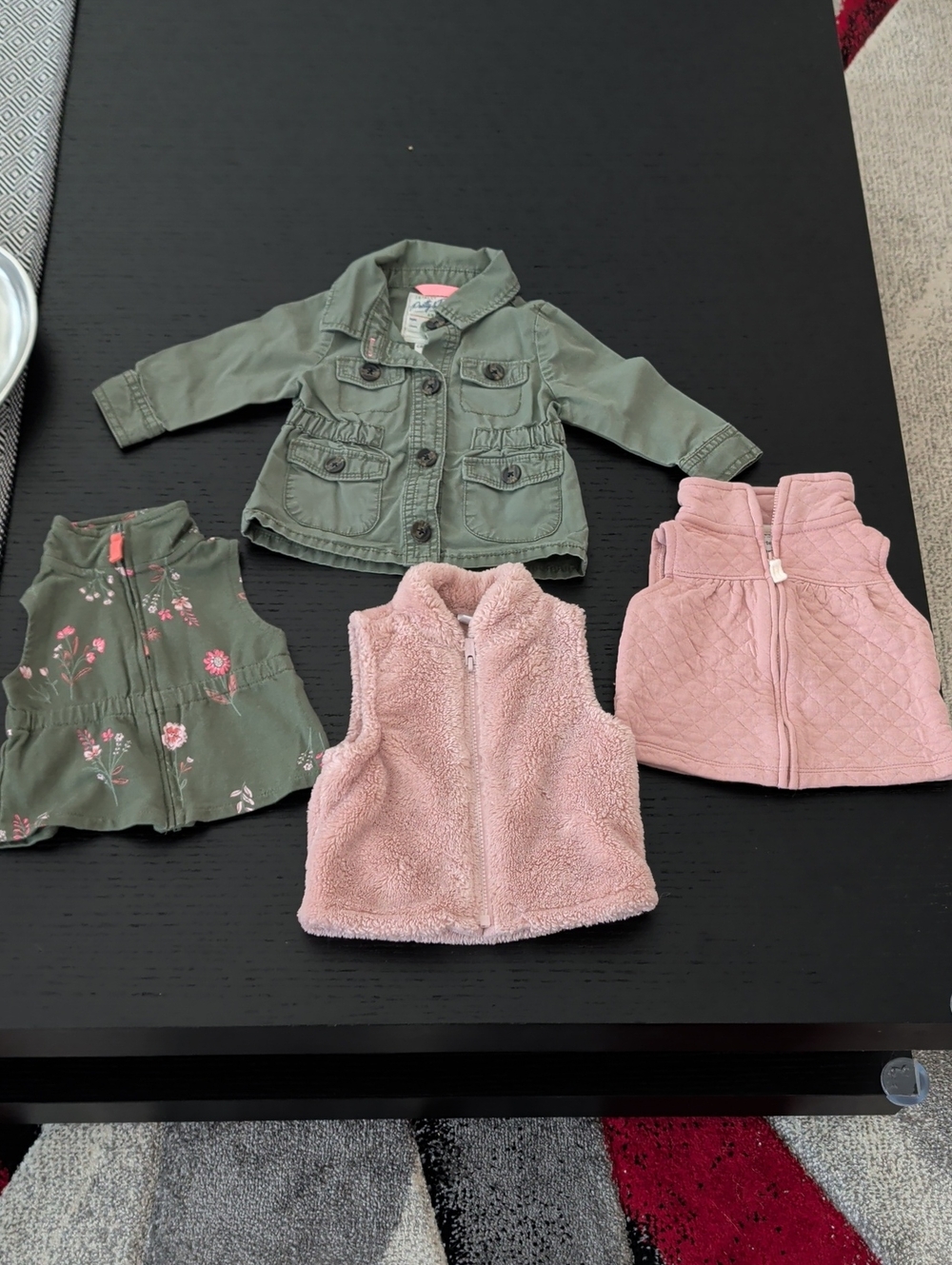 Lot 4 Olive Green Utility Jacket Faux Fur Vest Pink 9 / 12 Months Girl Pink